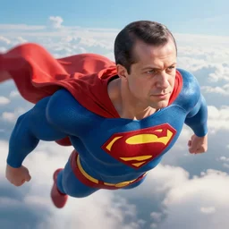 recep tayyip erdogan as superman, flying in the clouds, close - up, digital art, artstation, cgsociety