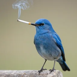 a blue bird smoking a cigarette