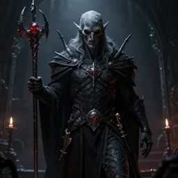 Necromancer by Greg Rutkowski, Bloodborne, 4k photorealistic, volumetric lighting, HD, high details, dramatic, dark atmosphere, trending on artstation