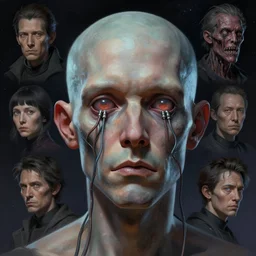 a digital painting of a human head connected to wires in the eyesockets, cyberpunk art by john backderf and karol bak and sam yang, zbrush central contest winner, cosmic horror, lovecraftian, zbrush