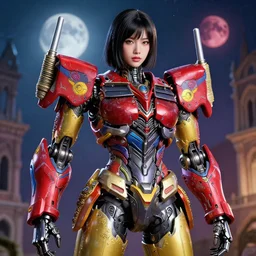 studio portrait of lee ji - eun as colorful divine mech paladin transformers, absurdly beautiful, elegant, sexy, super fine surreal detailed facial by kim jung gi, irakli nadar, intricate lines, clear focus, vivid colors, matte, octopath voyager, final fantasy, unreal engine, global illumination, radiant light, renaissance venice during blood moon environment