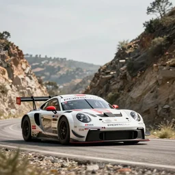 photograph, PORSCHE RSR, IROC, Peter Singhof, press release, cinematic, malibu canyon, 8k, depth of field, bokeh. rule of thirds,