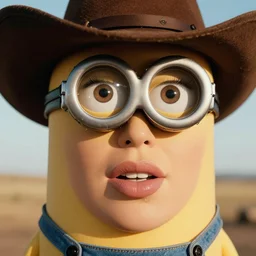 film still of jar jar binks as a female cowgirl, long eyeslashes, huge juicy lips, big seductive eyes, dolce & gabbana campaign, shot by mario testino, realistic vfx simulation
