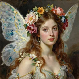 a a colorful and provenance portrait painting of a fantasy female with flower wing, detailed, highly detailed, art by tristan eaton and artgerm and william - adolphe bouguereau