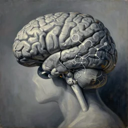 a painting with almost symbolic and chemical details of the living brain of grey. walter, surreal conceptual neural work art