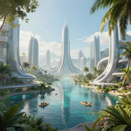 futuristic paradise, real life picture, futuristic