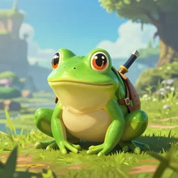 in game footage of a frog from the legend of zelda breath of the wild, breath of the wild art style.