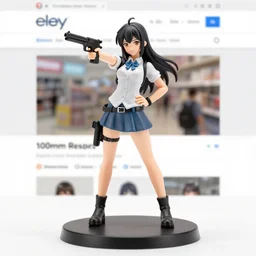 Image on the store website, eBay, 100mm Resin figure of a girl with gun, pose for cam.