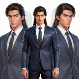 a man in his twenties, the indians ， handsome, long hair, suit ， perfect face, symmetric eyes, sharp focus, specular reflection, occlusion shadow, artstation, by ilya kuvshinov and jeremy lipking, light novel cover art, 3 d epic illustrations, symmetric body