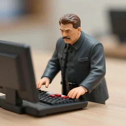 figurine of stalin playing games on a computer, personification, dynamic pose, detailed product photo, featured on amiami, 8 k, 8 5 mm, f. 1 4, beautiful composition,