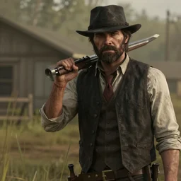 Film still of Arthur Morgan from Red Dead Redemption 2 as Rick Grimes, from The Walking Dead (2010 TV Show)