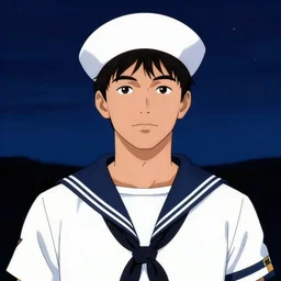 portrait of young male sailor, night sky background, coherent! by brom, deep color, strong line, high contrast