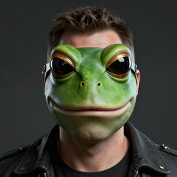 hyperrealistic mixed media image of info wars alex jones ( ( bullfrog face mask ) ), stunning 3 d render inspired art by xiang duan and thomas eakes and greg rutkowski, perfect facial symmetry, hyper realistic texture, realistic, highly detailed attributes and atmosphere, dim volumetric cinematic lighting, 8 k octane detailed render, post - processing, masterpiece,