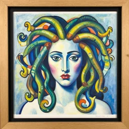 a beautiful painting lovely toy medusa, by picasso award - winning art color screen printing