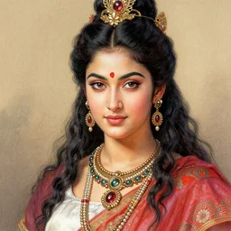 portrait, stunningly attractive goddess Parvati, clothed, super fine digital airbrush and pastels, extremely high detail, digital pen and digital ink, intricate illustration, by Stephen Bradbury, Frank Frazetta, Wendy Froud, artstation, WLOP, deviantart, Pixiv