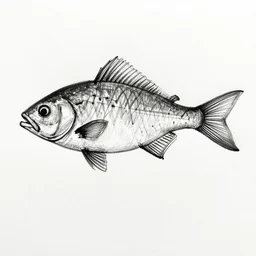 abstract lines fish, black and white sketch on paper