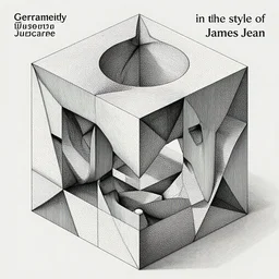 “geometrically surreal cubescape, extremely high detail, photorealistic, intricate line drawings, dotart, album art in the style of James Jean”