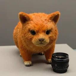 a taxidermized annoying orange. in a museum. 8 5 mm lens. 7 0 mm entrance pupil diameter