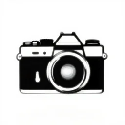 simple vintage stamp of a photography camera, artwork black and white, minimalist