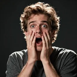 very shocked and afraid man