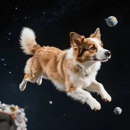 dog floating in space