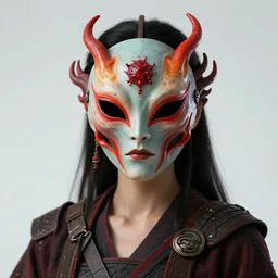 a warrior woman with a strange alien mask, 🫁❤🔥🦠, hyper detailed, masterpiece, artstation, advanced lighting technology, stylized yet realistic surrealism, 4 k wallpaper