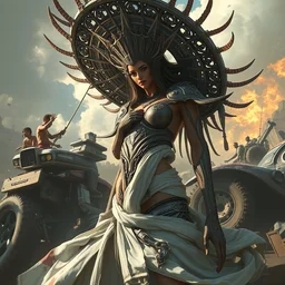 goddess of the junkyard, highly detailed, digital painting, artstation, concept art, smooth, sharp focus, illustration, unreal engine 5, 8 k, art by artgerm and greg rutkowski and edgar maxence and el lissitzky