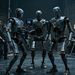 vfx film, behind the scenes, on set, making of, film production, game of thrones robots, flat color profile low - key lighting award winning photography arri alexa cinematography, hyper real photorealistic cinematic, atmospheric cool colorgrade