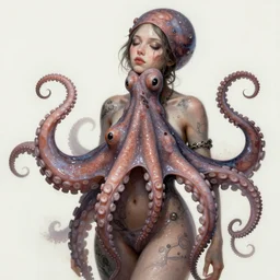 a beautiful woman covered in octopuses, highly detailed, digital painting
