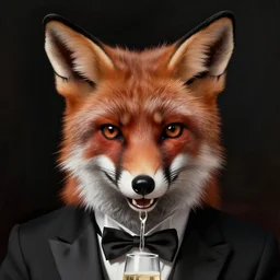 detailed portrait fox in a tuxedo drinking champagne, ismail inceoglu dragan bibin hans thoma greg rutkowski alexandros pyromallis rene magritte, illustration, dramatic lighting, high contrast, sharp focus, perfect face, fine details, realistic shaded, fine - face, pretty face