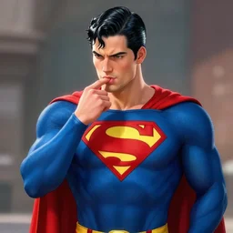 dreamy superman licking his fingers, very artistic pose, background in blurred, perfect lighting. professional design. great composition, illustration, highly detailed, digital painting, concept art, trending on artstation, by katsuya terada