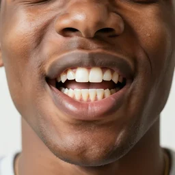 black person stretching his bottom lip down showing his teeth