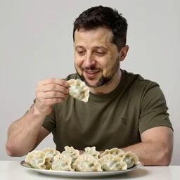 happy zelensky eats dumplings, concept art, trending on artstation, highly detailed, intricate, sharp focus, digital art, 8 k