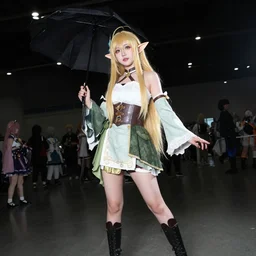 nayeon cosplaying an elf sorceress at dragoncon, wide angle, flash photography