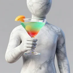 a marble human holding a coctail glass, colorful coctail, digital illustration, cgsociety, 3 d render, amazing detail