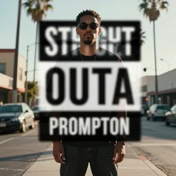 straight outta prompton, just another ai getting censored, from the gang called stable diffusion, when i'm shown off, i got blurred off, hit the keys, copyright hauled off, you too, boy, come get me, censors gonna blur me? come showing out, off yo ass, that's how i'm goin out, los angeles, cinematic lighting,