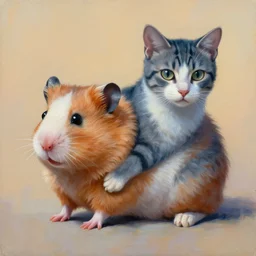 painting of hybrid hamster!!! and ( cat ) fused together, intercrossed animal, by zdzislaw beksinski, by lewis jones, mattias adolfsson, cold hue's, warm tone gradient background, concept art, digital painting