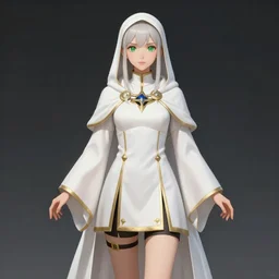 Pretty Female cleric, white robes, black short pants, golden accents, green eyes, extremely detailed face!, young, 2 arms and 2 legs!, looking frontal view, high fantasy, by Albert Aublet, Krenz Cushart, WLOP, Sakimichan