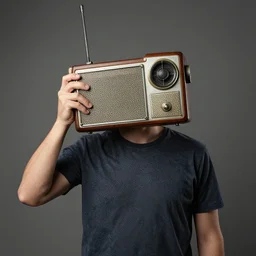 man with radio as a head