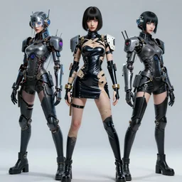a full body beautiful woman wearing a cyberpunk outfit by karol bak, ayami kojima, artgerm, sakimichan, hr giger, blue eyes, weapons, electronics, high tech, cyber wear, latex dress, bandage, concept art, fantasy, cyberpunk