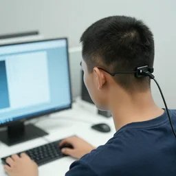 a human plugged into a computer with an electrical cord coming out the back of his head,