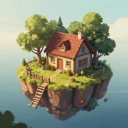 a cozy cottage on a floating island, digital art, trending on artstation