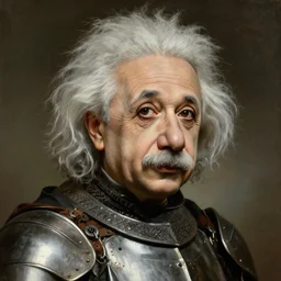detailed portrait of albert einstein as a knight, hyperrealistic painting by thomas eakins