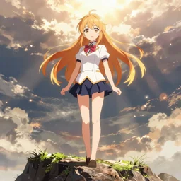 Kyaru Momochi from princess connect with staff stands on a cliff, anime