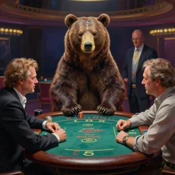 bear gambling in las vegas, tim hildebrandt, wayne barlowe, bruce pennington, donato giancola, trending on artstation, cinematic composition, beautiful lighting, hyper detailed, 8 k, oil on canvas
