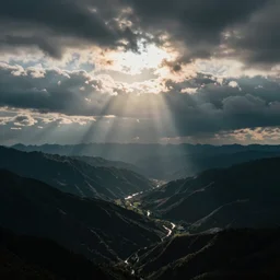 epic landscape with cinematographic lighting and clouds