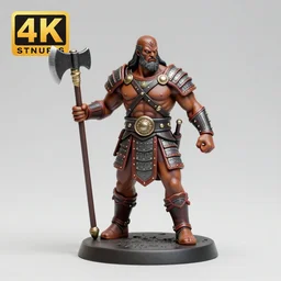 80mm resin detailed miniature of a Muscular Warrior, clothed in armor, brown skin, battle axe, Product Introduction Photos, 4K, Full body