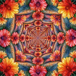 flower optical illusion of infinite depth perspective pointillism style