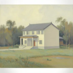 a beautiful painting of a building in a serene landscape by  Kuang Hong