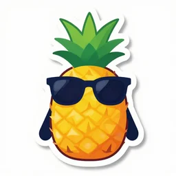 pineapple character wearing sunglasses. vector sticker illustration. adobe illustrator. svg. dropshadow! die cut. aesthetic. heavy chromatic aberration. digital art.